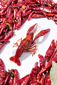 龙虾调料小龙虾和红辣椒背景