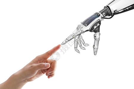 网络机器人人类与机器人的手对接背景