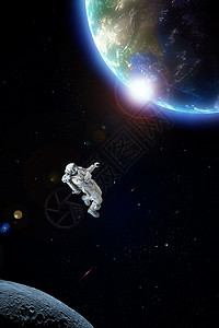 科幻人体模型航天员在宇宙空间遨游背景