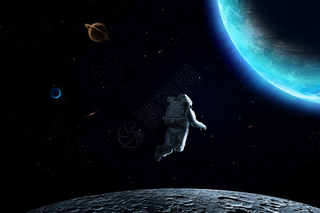 科幻人体模型航天员在宇宙空间遨游背景