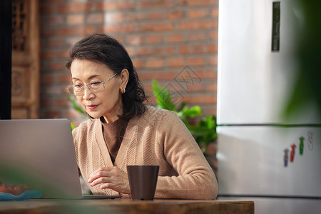 老年女人使用笔记本电脑背景图片