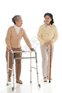 社区老年人两位老年人拄着拐杖聊天背景