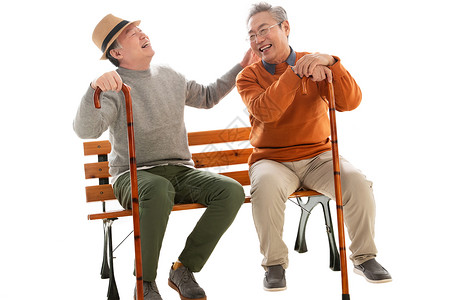 两位老朋友坐在长椅上聊天高清图片