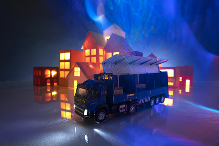 工具屋房屋楼群和货车模型背景