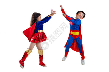 未来角色扮做超人的男孩女孩背景