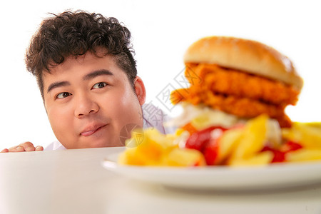 暴食症小胖子想吃汉堡包背景