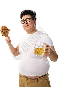 小胖喝啤酒马克幸福高清图片