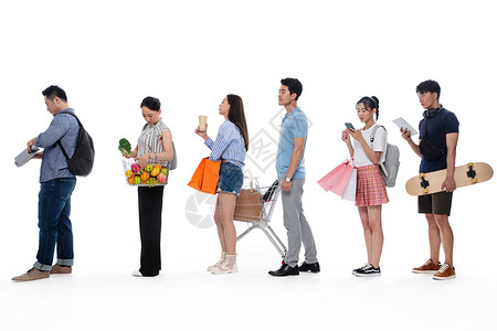 逛街购物排队等待的人们图片