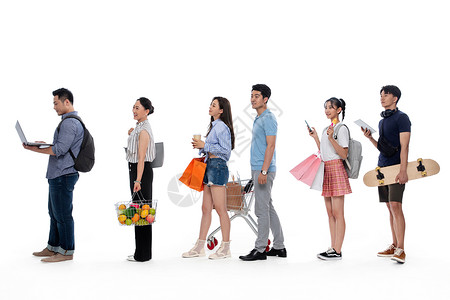 移动通讯送话费活动海报图片逛街购物排队等待的伴侣背景