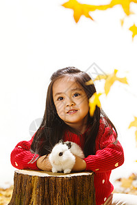 小女孩和小兔子图片