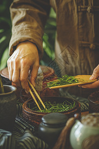 茶艺拿着筷子的手高清图片