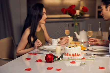 情人节蛋糕情侣浪漫精致烛光晚餐背景