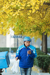 跑步送餐的外卖员高清图片