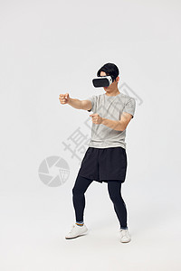 触屏手套使用vr眼镜锻炼的男性健身背景