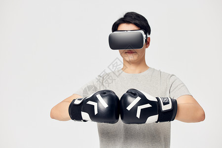 3d健身素材戴着拳套的男性使用vr眼镜背景