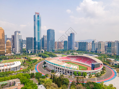 航拍大气的广州体育新城cbd天河体育场背景图片