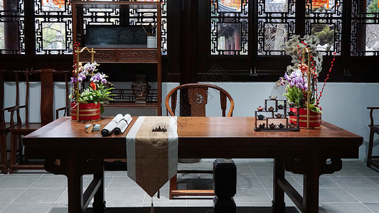 古典桌椅中国风古典书房背景