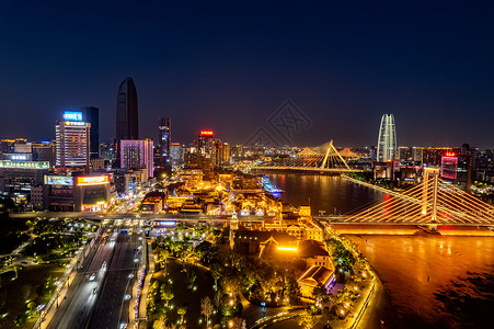 航拍宁波三江口两岸cbd建筑城市夜景背景图片