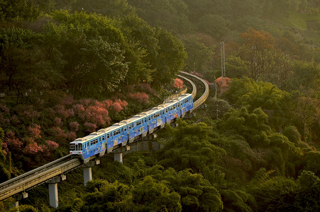 地铁9号线山谷间开往春天的列车背景