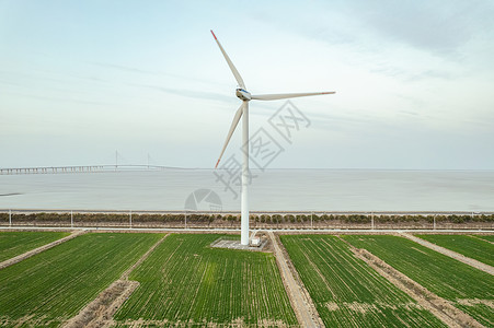海边的风力发电风车背景图片