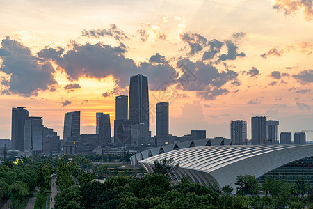 西岸建筑群上海城市天际线日落风光背景