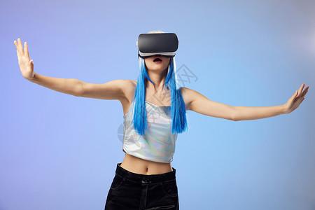 VR触摸未来元宇宙科技女性虚拟屏幕触摸背景