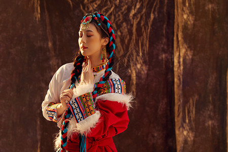 藏族民风藏族姑娘少数民族服饰背景