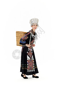 背着竹篓的苗族少女形象背景图片
