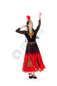 少数民族地区穿着维族服饰跳舞的女孩形象背景