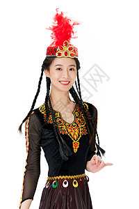 微笑的年轻维族女性背景图片