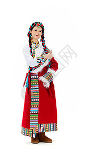 穿藏族服饰点赞的女性背景图片