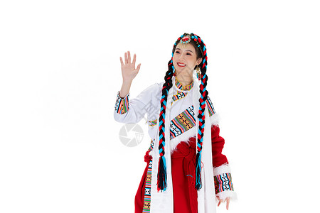 打招呼的藏族女生背景图片