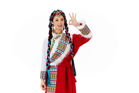 藏族女性比ok手势高清图片