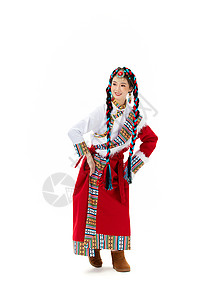 少数名族舞蹈翩翩起舞的藏族女生背景