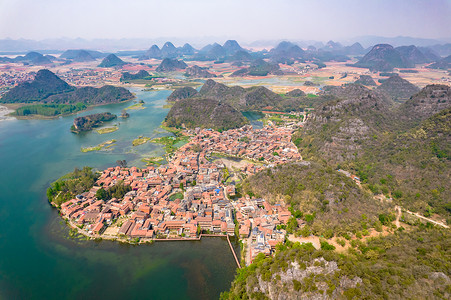 普者黑旅游景区云南普者黑5A景区航拍摄影图背景