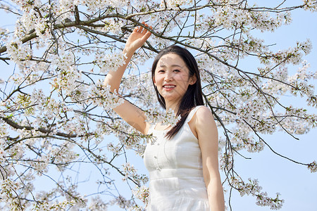 年轻女性春季赏樱花图片