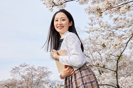 青春绽放青春樱花少女写真背景