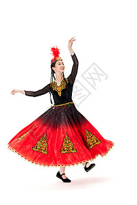 版维吾尔族穿着民族服饰舞蹈的女性背景