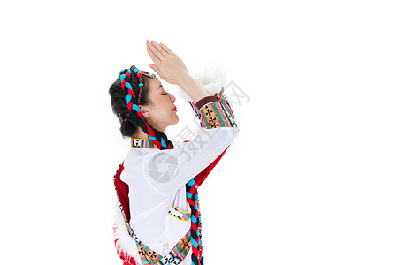 双手合十的藏族女性背景图片