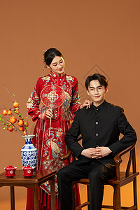 传统中式结婚照形象背景图片