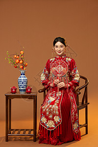 中式端庄秀禾新娘形象背景图片