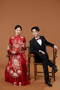 中式椅年轻夫妻中式结婚形象背景