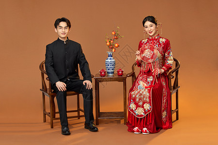中式椅中式婚礼甜蜜夫妻形象背景