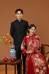 中式椅中式新婚夫妇背景