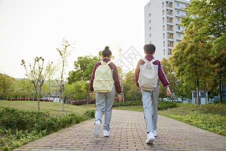 读书成长同学放学的小学生背影背景