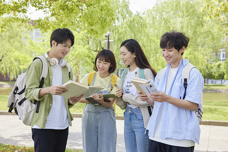 年轻大学生校园交流学习背景图片