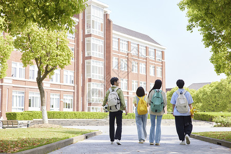 小饭桌招生展架走在校园里的大学生背影背景