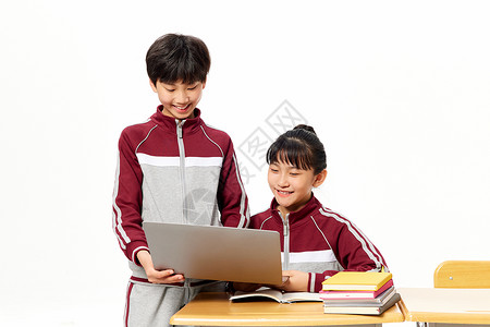 小学生讨论学习电脑背景图片