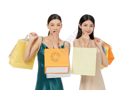 线下线上女性双人手拿购物袋背景