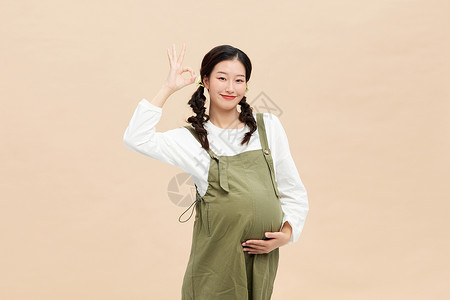 母婴标志活力孕妇摆拍比手势背景